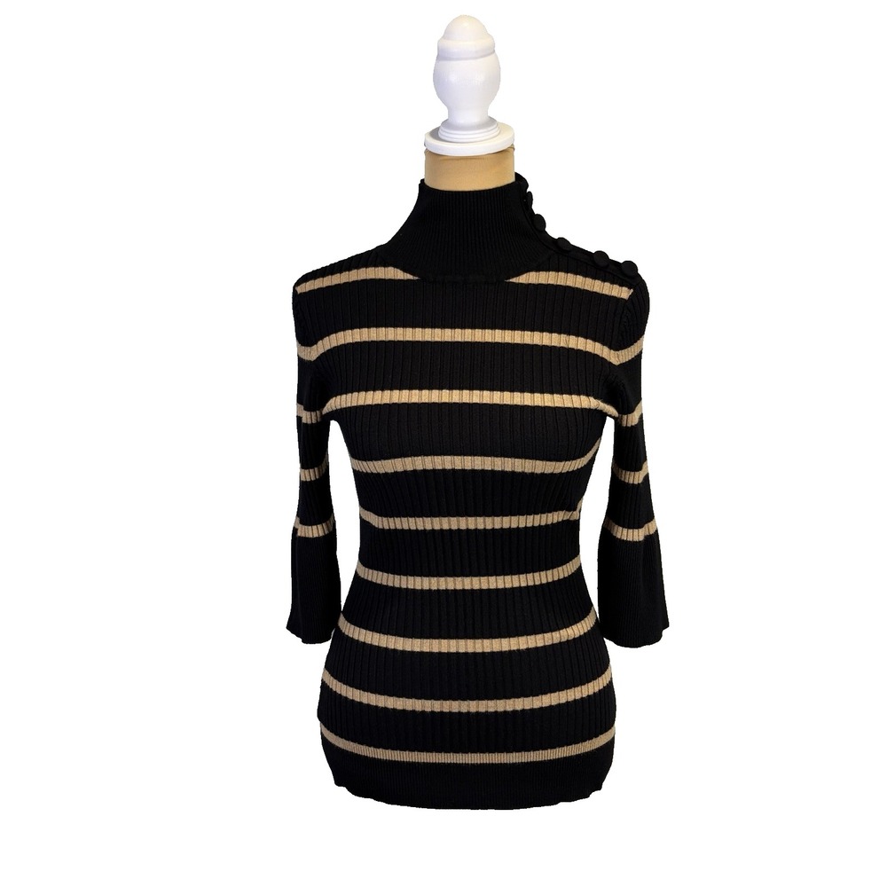 INC International Concepts Woman's Mock Neck Sweater Size L Black Tan Staple